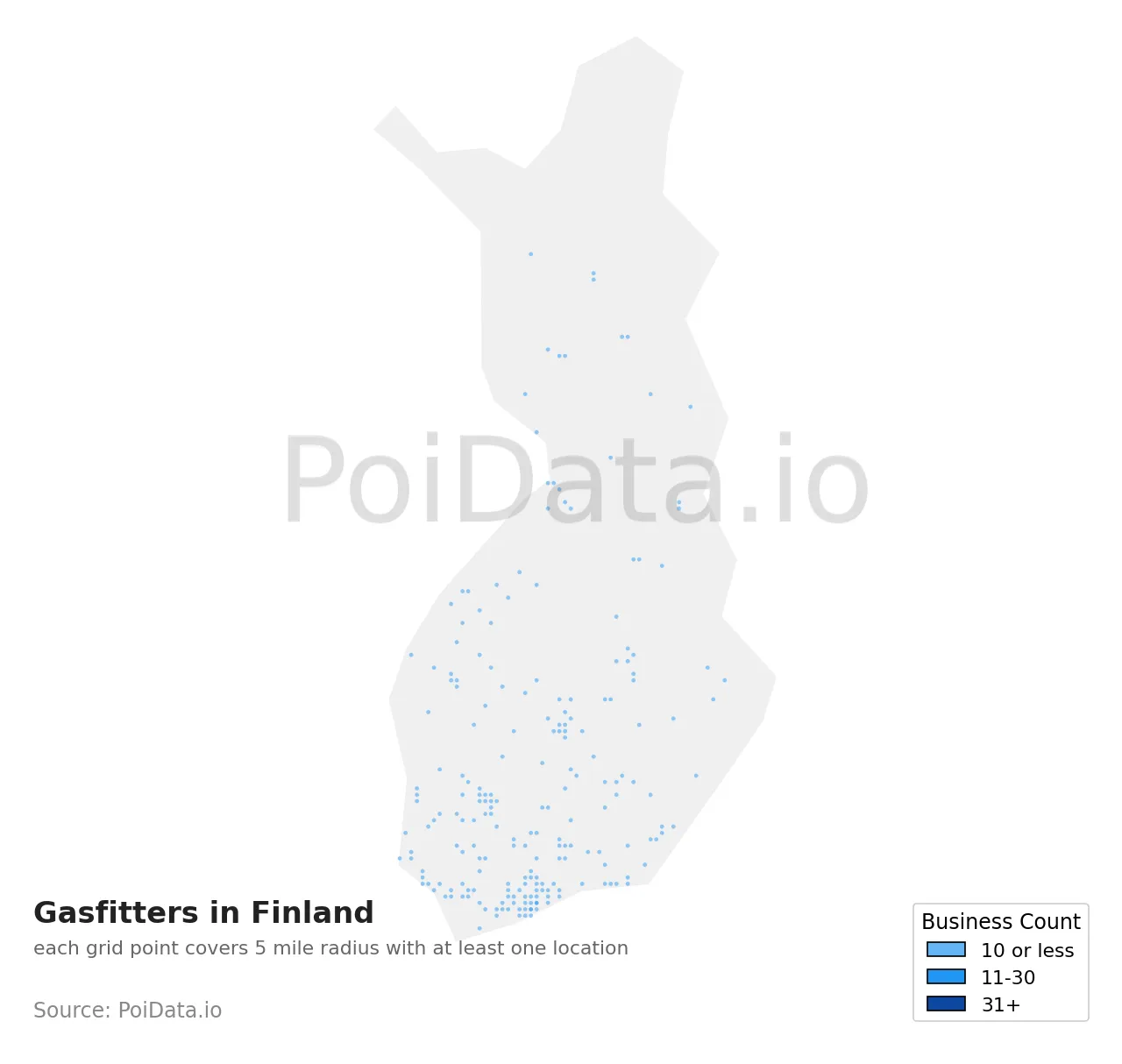 Gasfitter density map for Finland