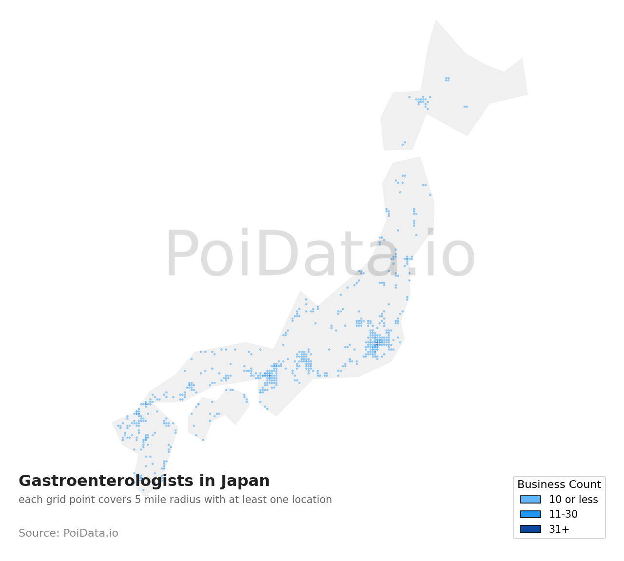 Gastroenterologist density map for Japan
