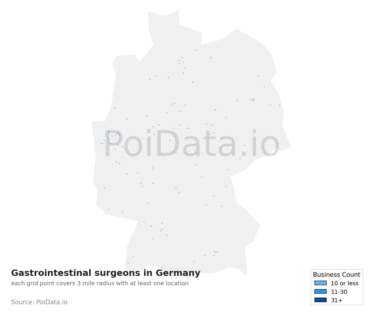 Gastrointestinal surgeon density map for Germany