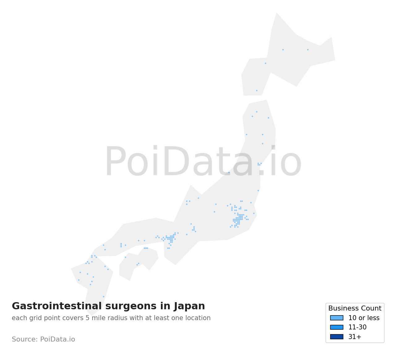 Gastrointestinal surgeon density map for Japan