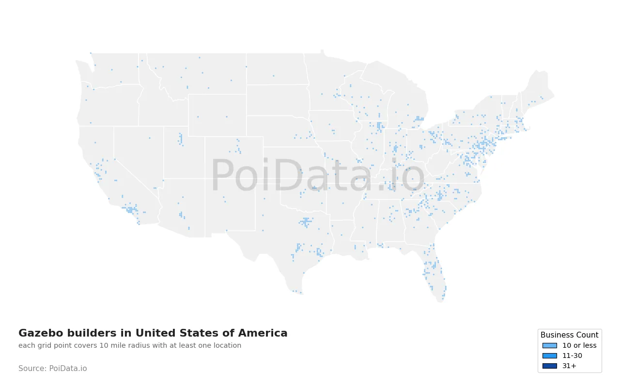 Gazebo builder density map for United States