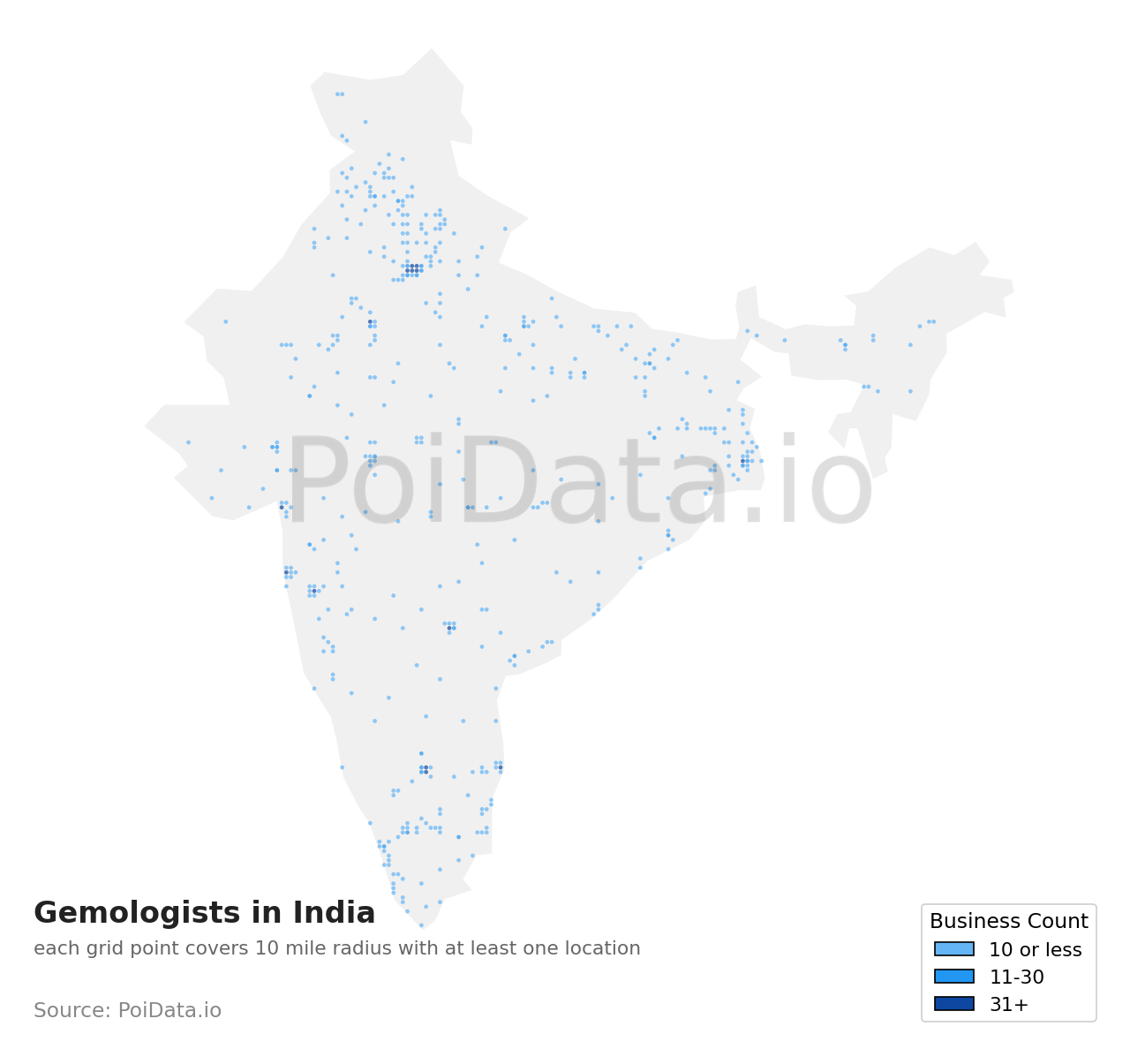 Gemologist density map for India