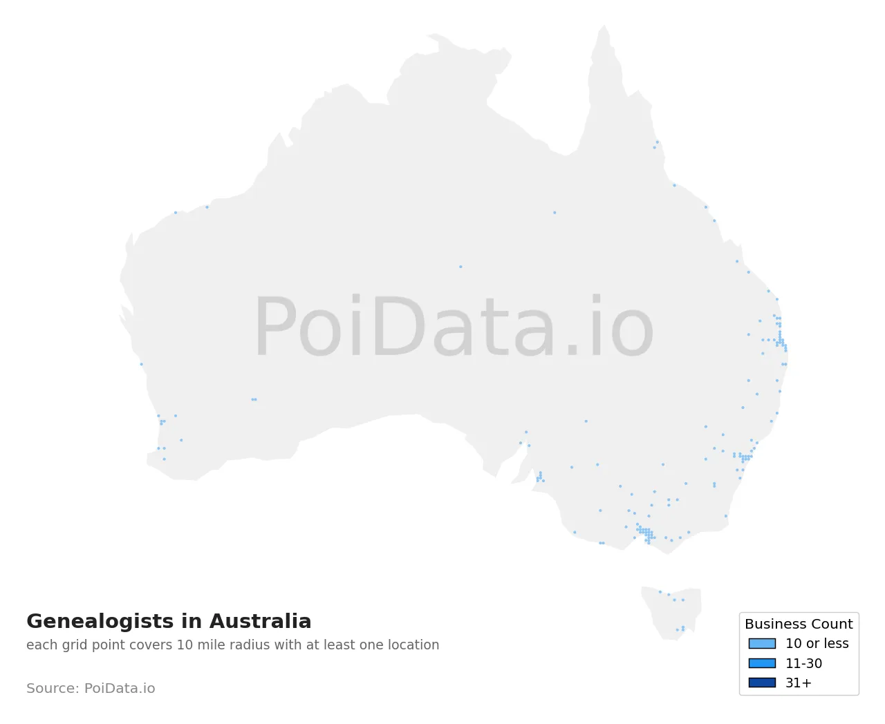Genealogist density map for Australia