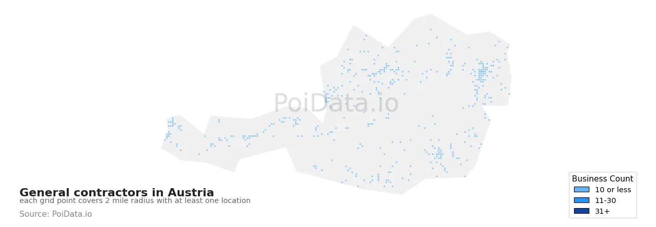General contractor density map for Austria