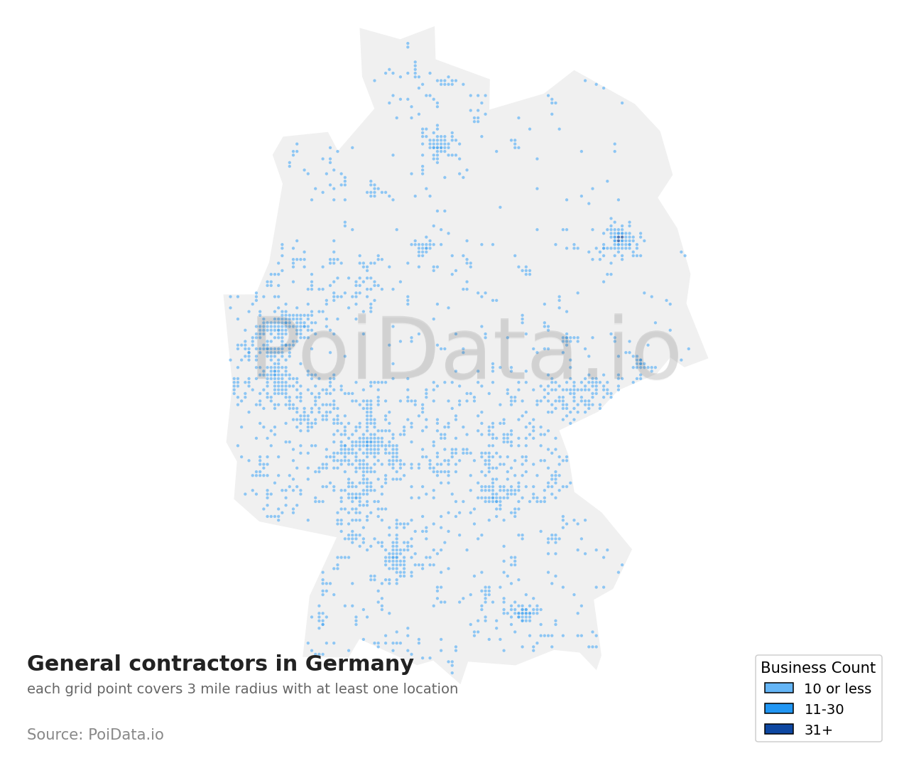 General contractor density map for Germany
