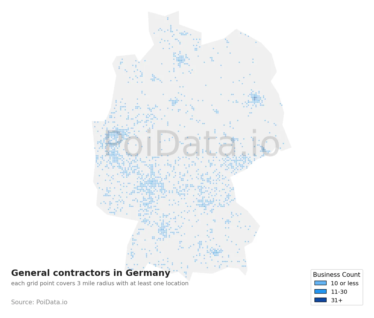 General contractor density map for Germany