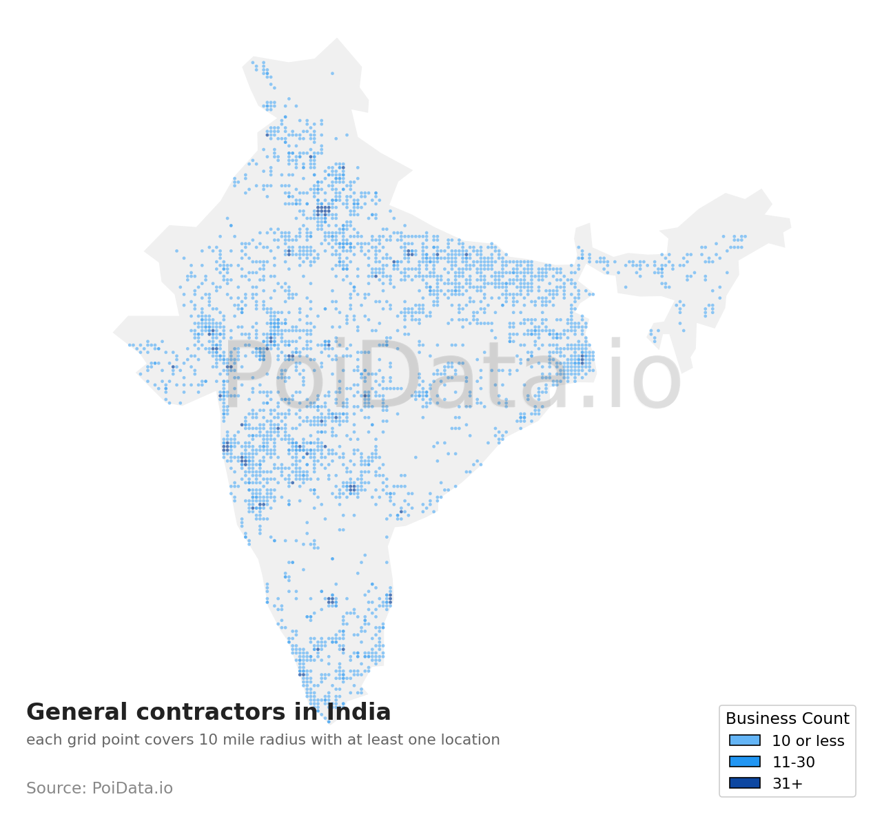 General contractor density map for India