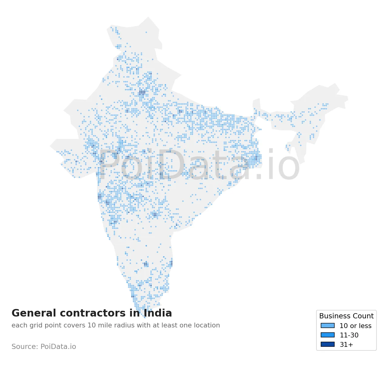 General contractor density map for India
