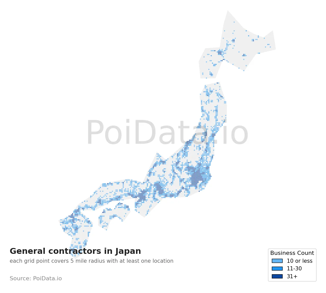 General contractor density map for Japan