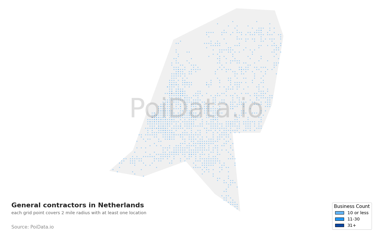 General contractor density map for Netherlands