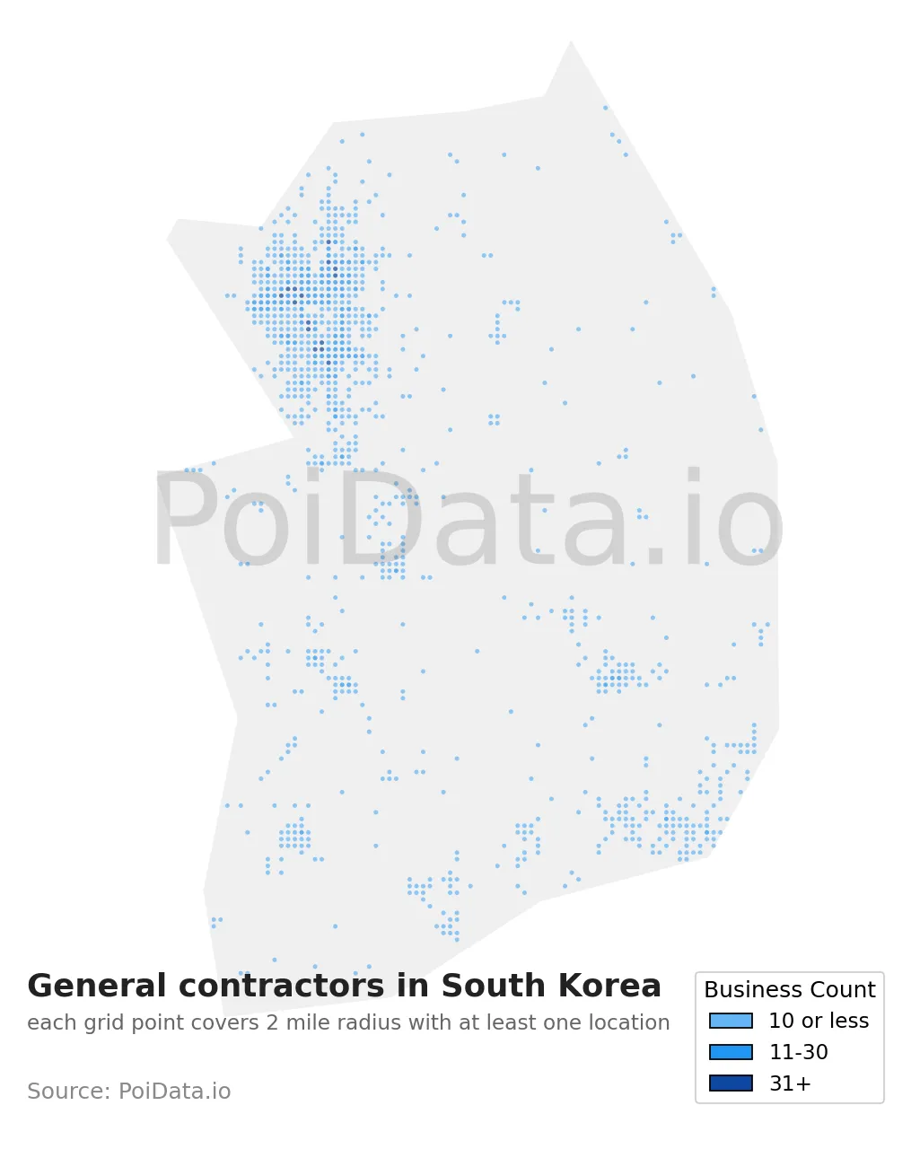General contractor density map for South Korea