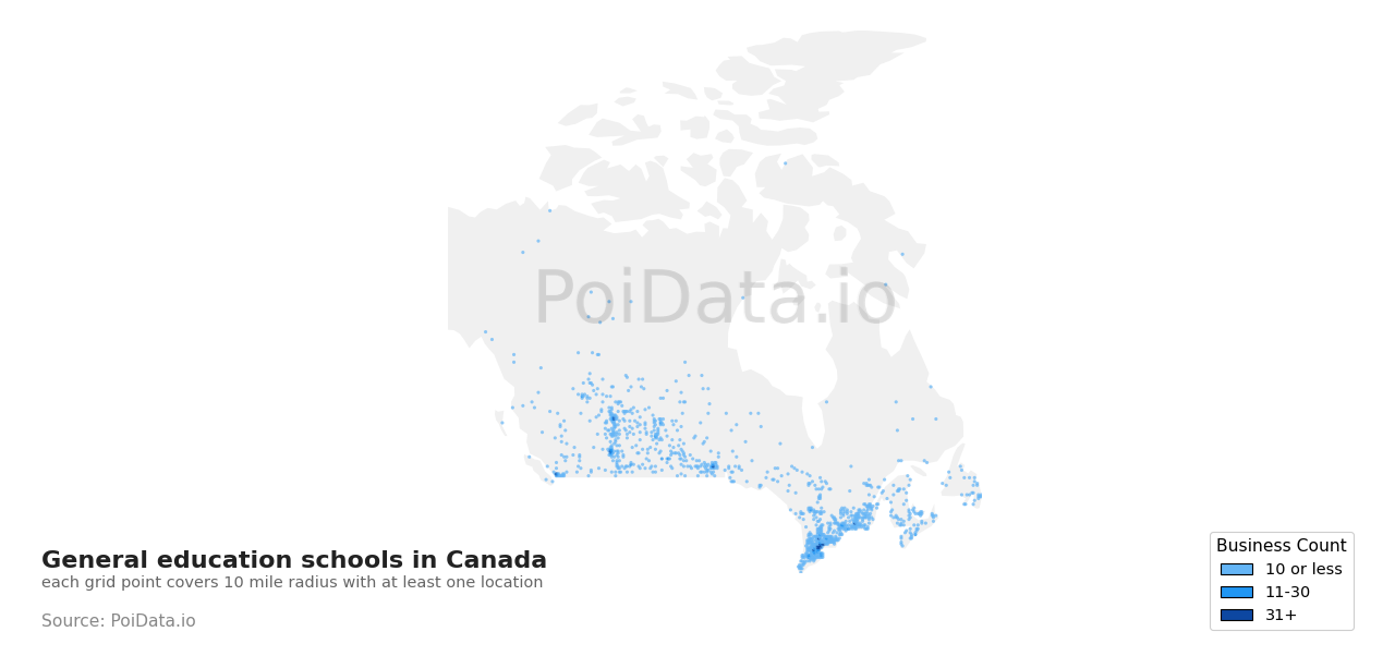 General education school density map for British Columbia, Canada