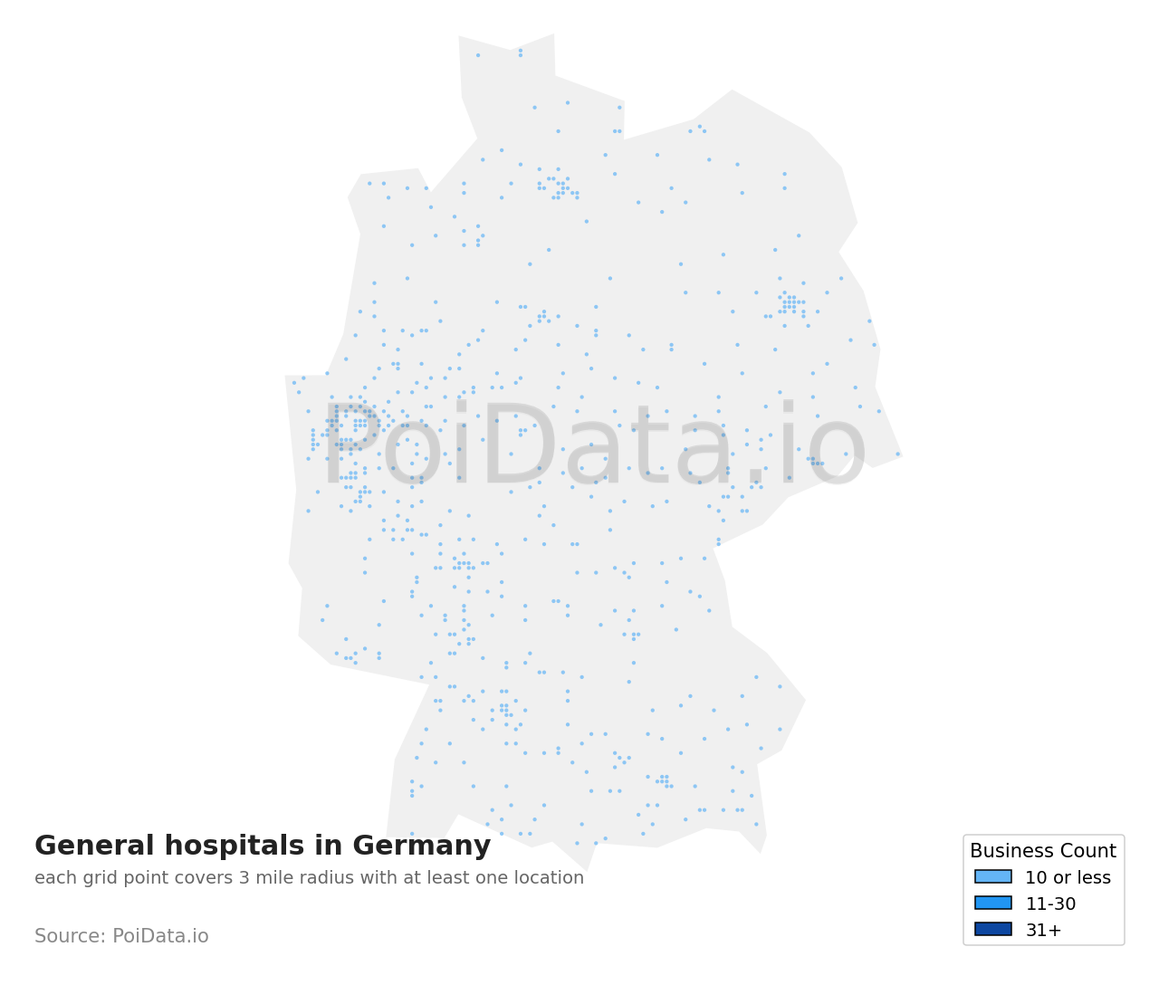 General hospital density map for Germany