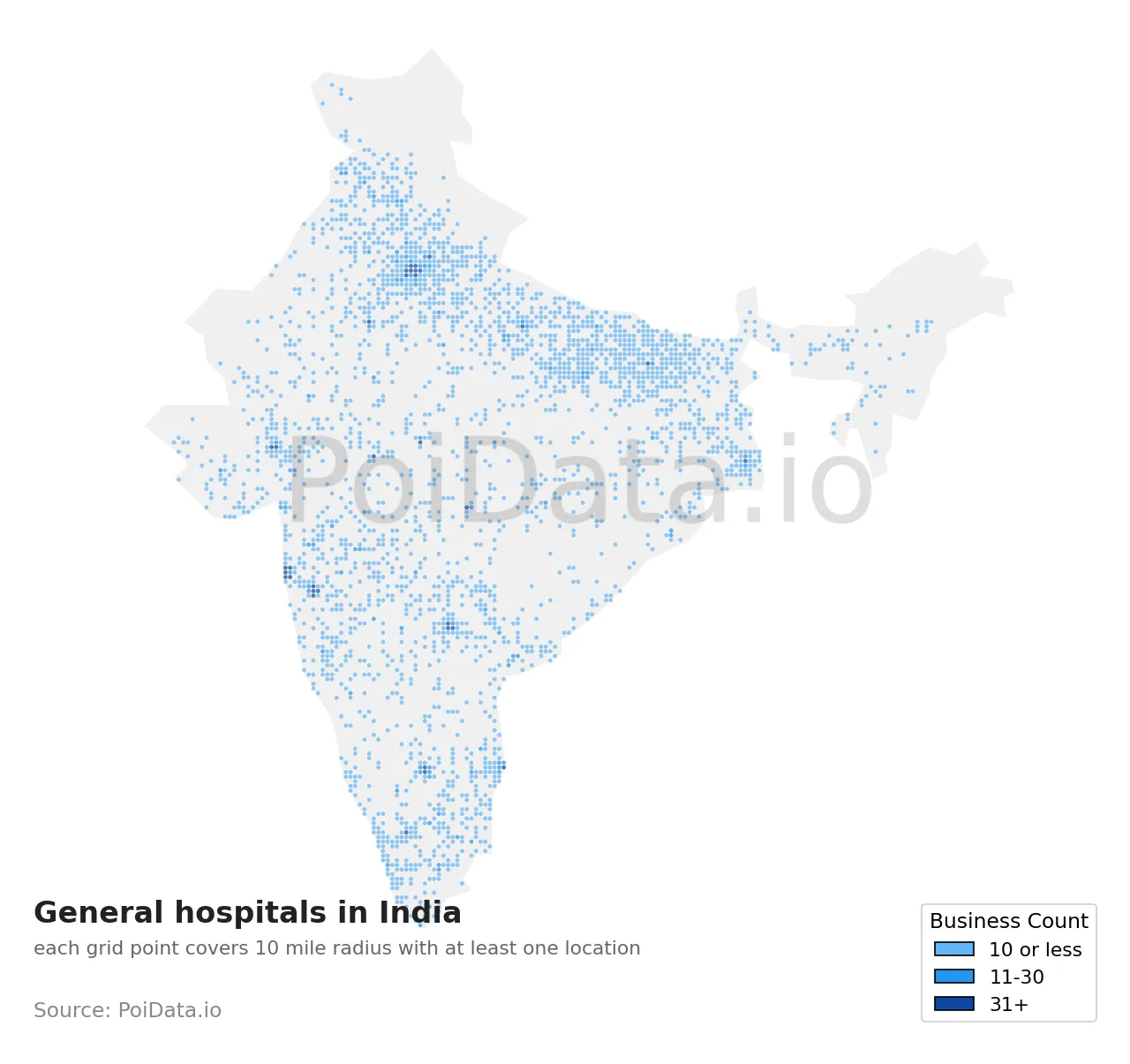 General hospital density map for India