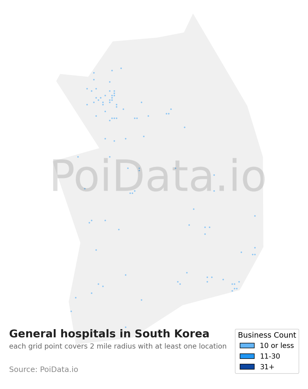 General hospital density map for South Korea