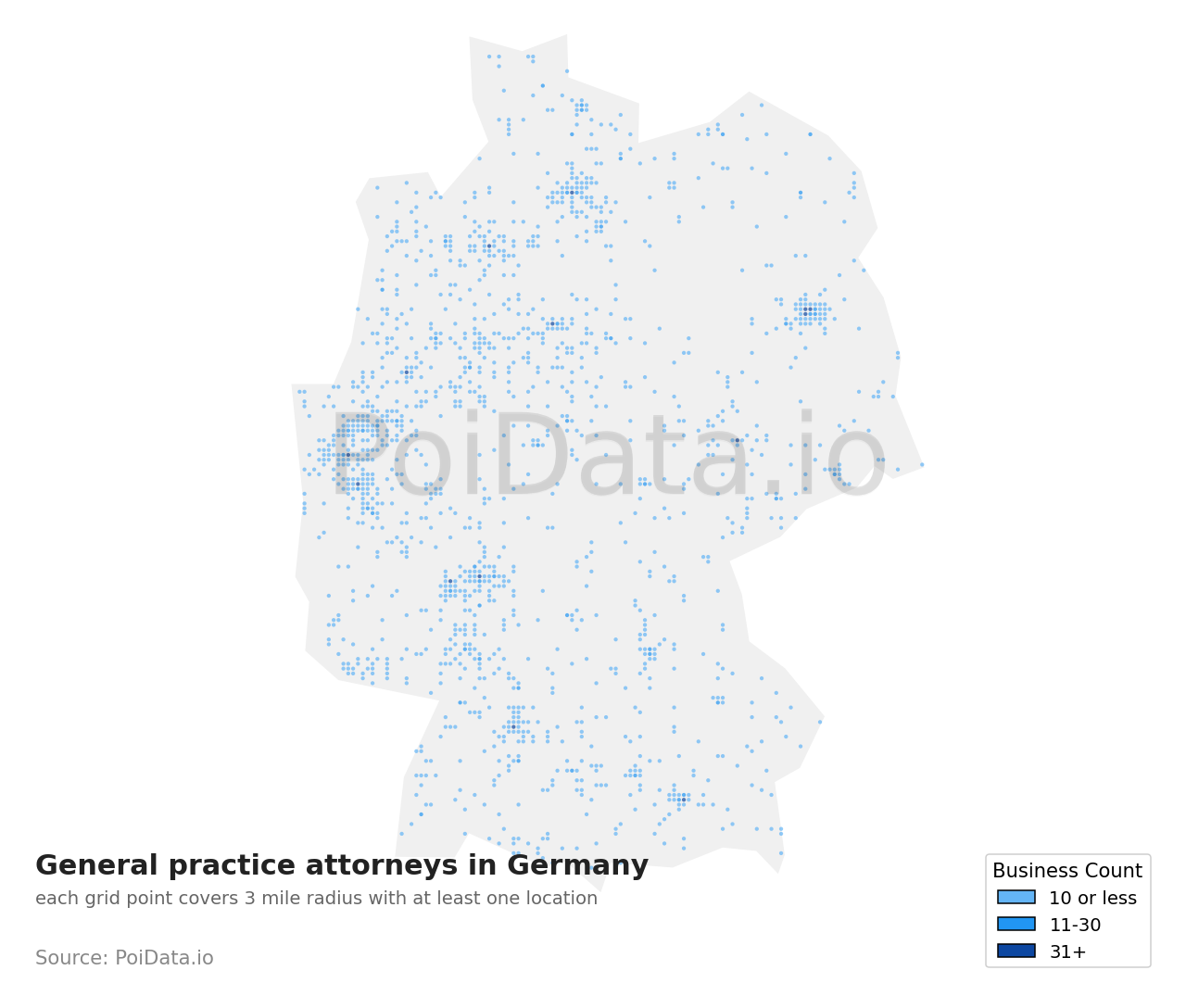 General practice attorney density map for Germany