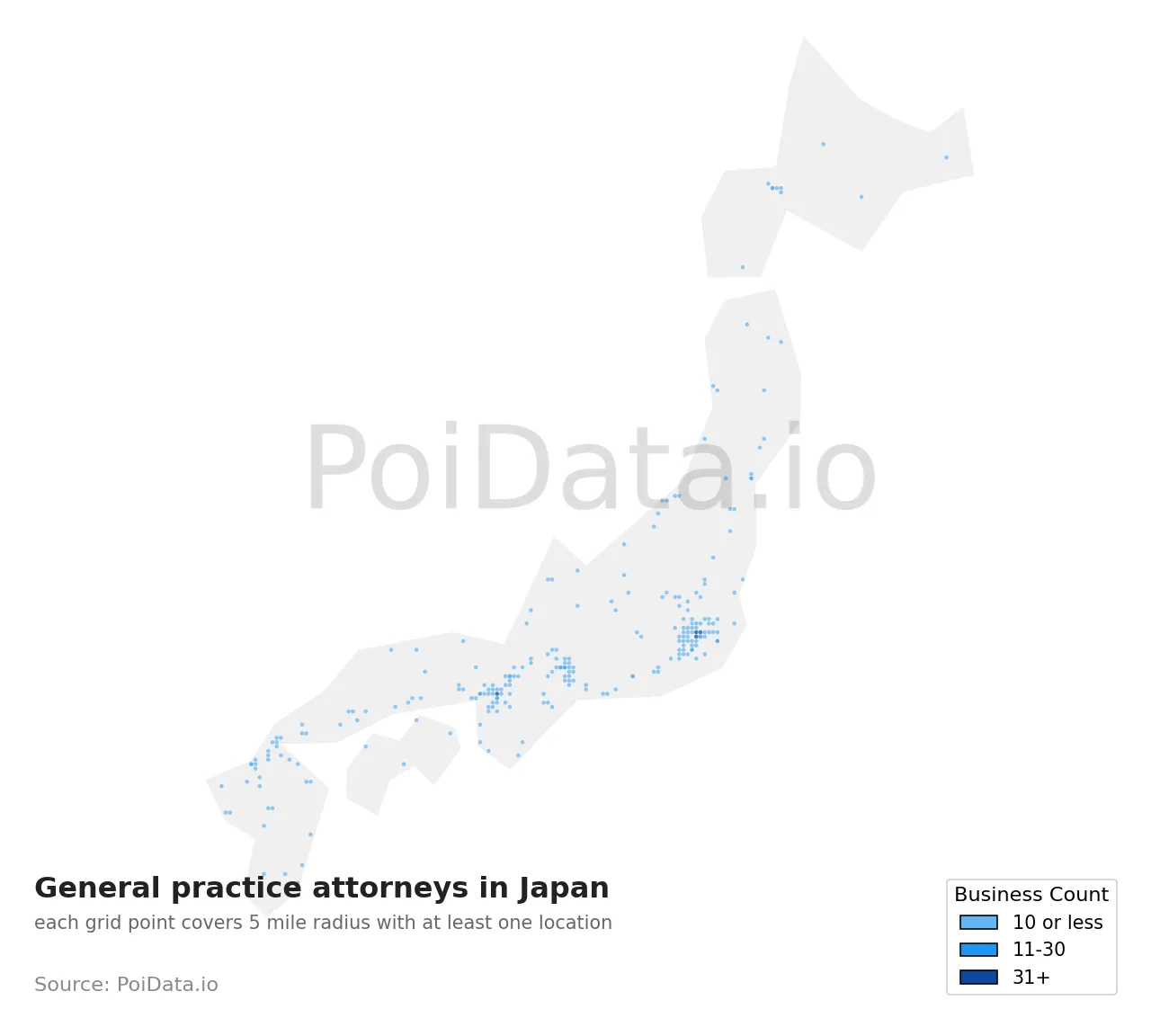 General practice attorney density map for Japan