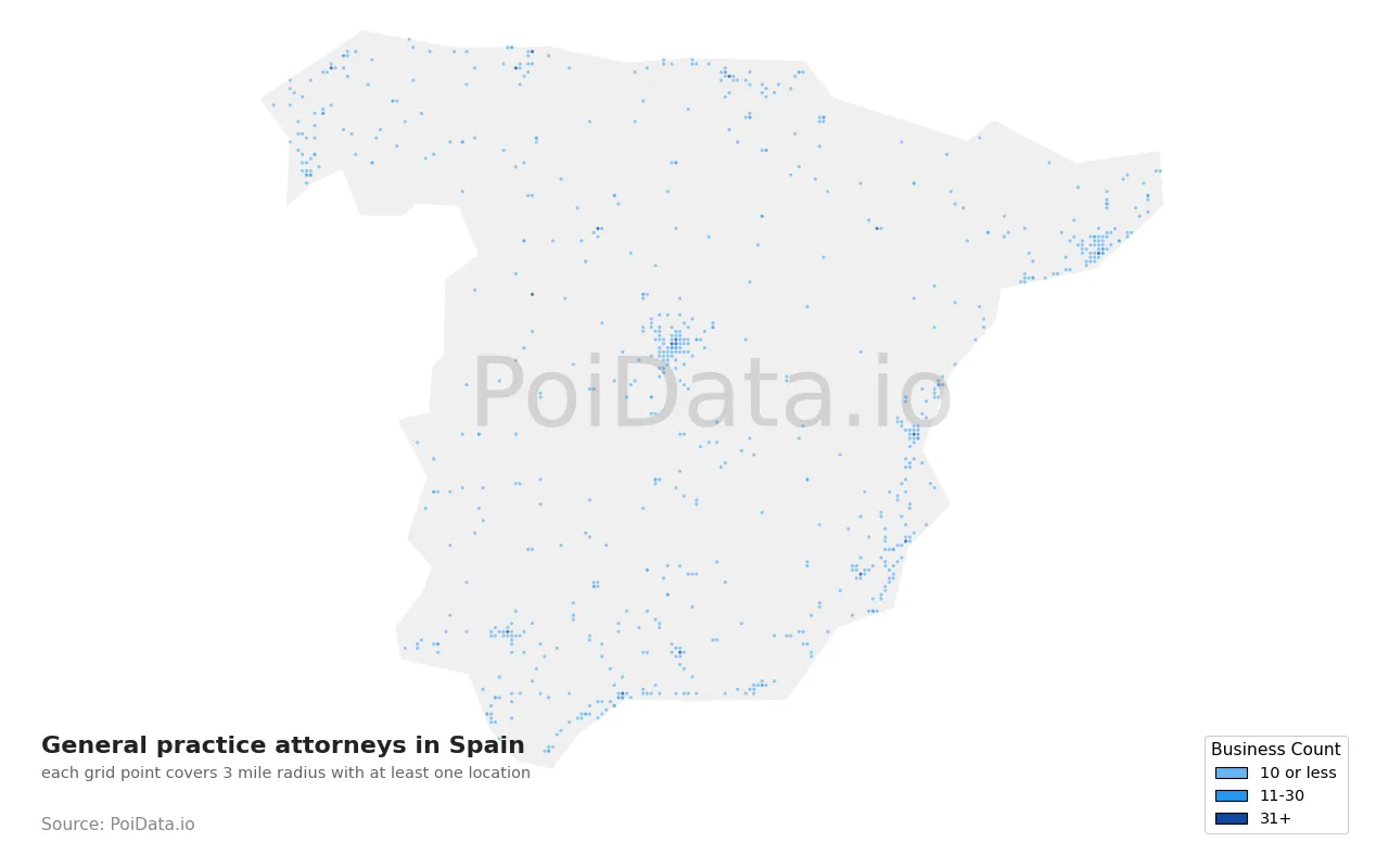 General practice attorney density map for Spain