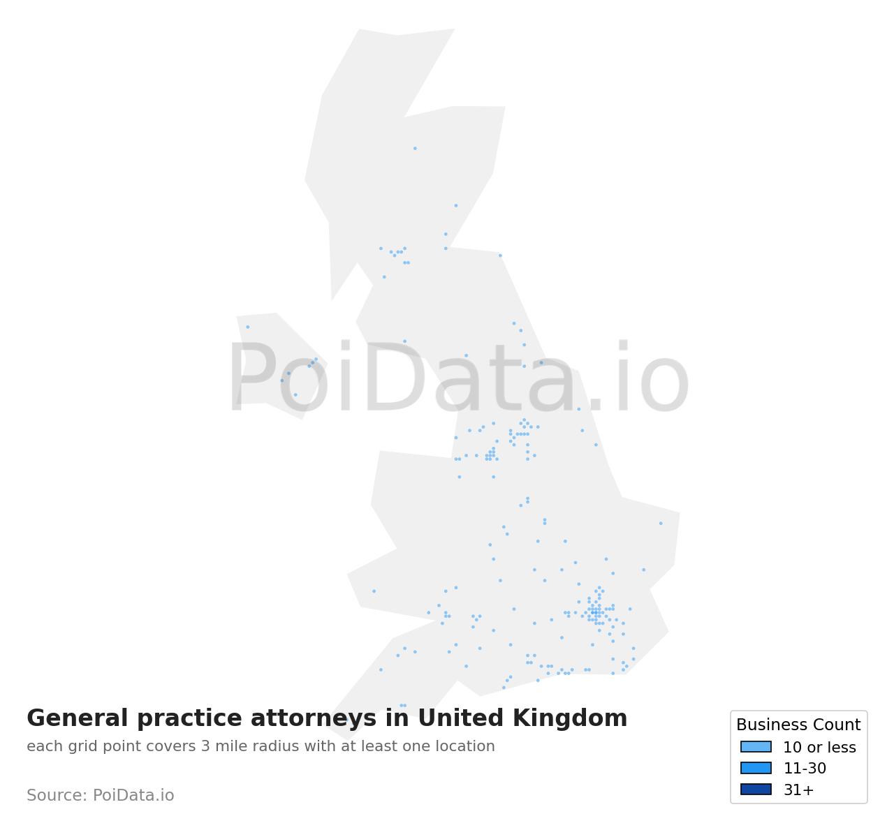 General practice attorney density map for United Kingdom