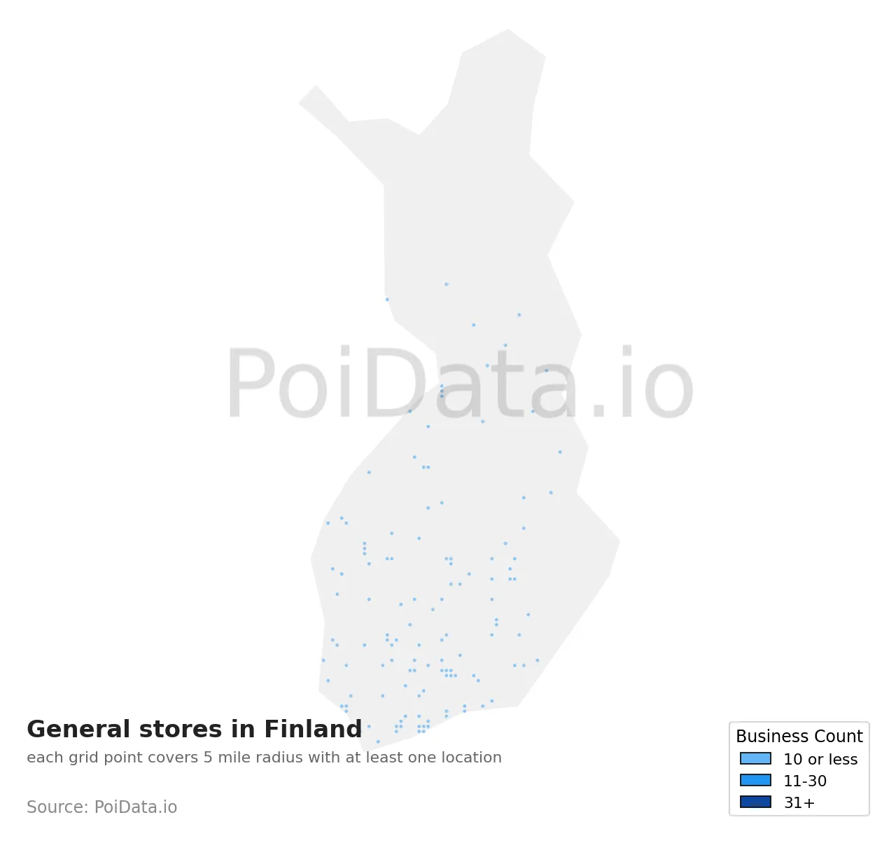 General store density map for Finland