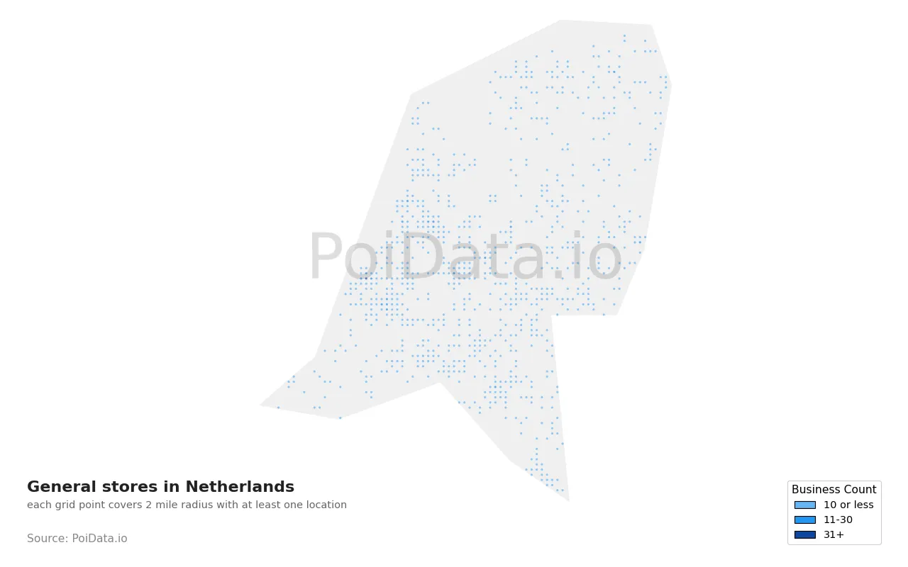 General store density map for Netherlands