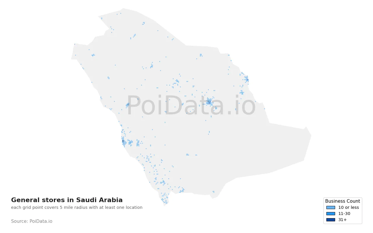 General store density map for Saudi Arabia