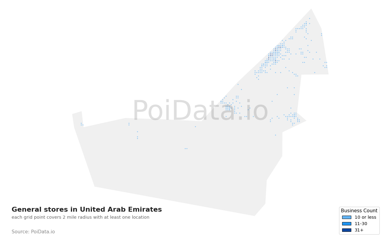 General store density map for United Arab Emirates