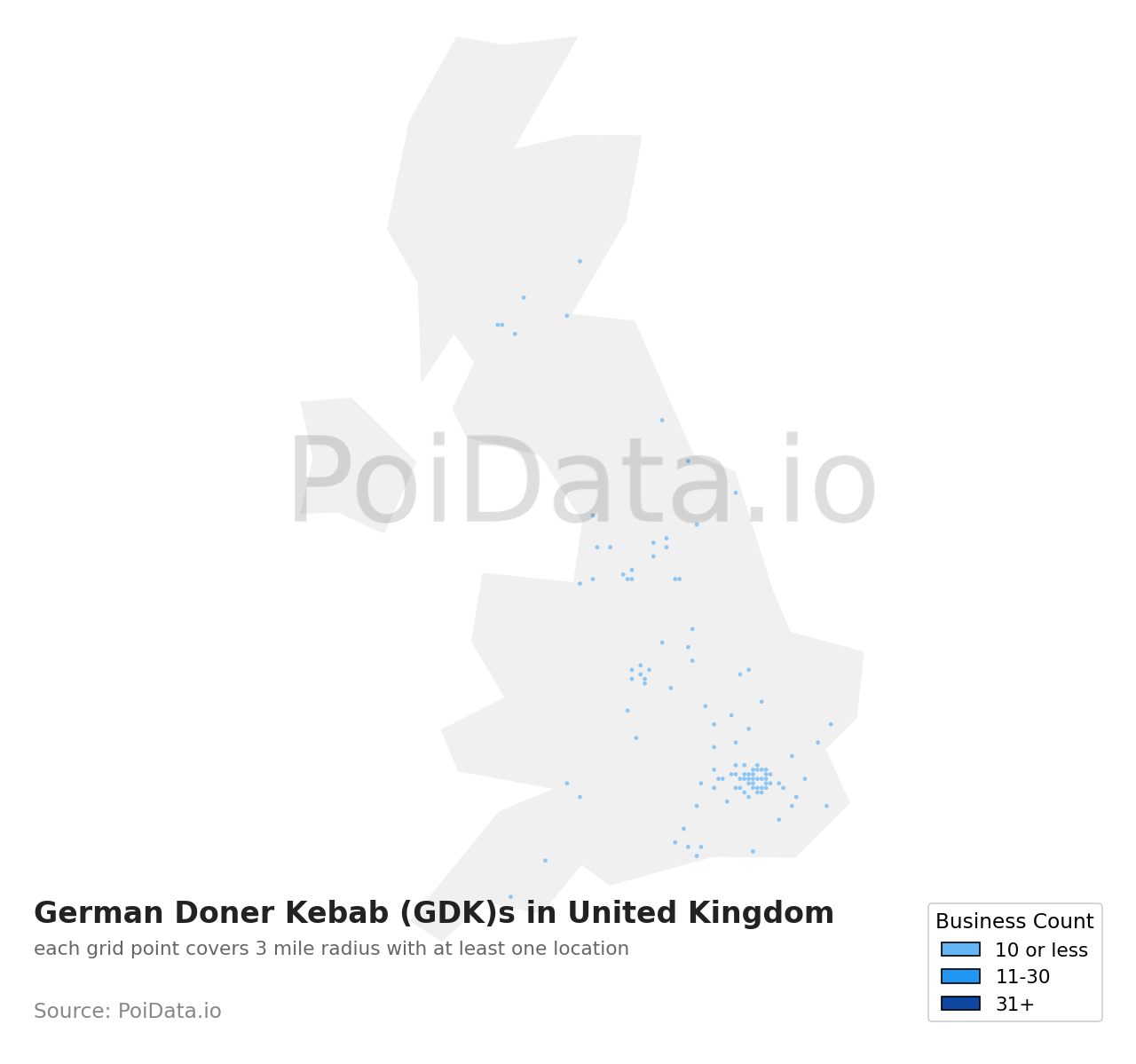 German Doner Kebab (GDK) density map for United Kingdom