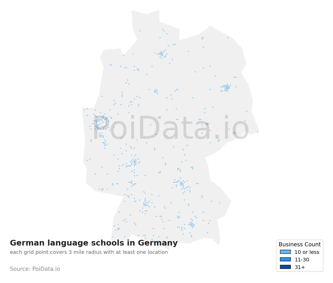 German language school density map for Germany