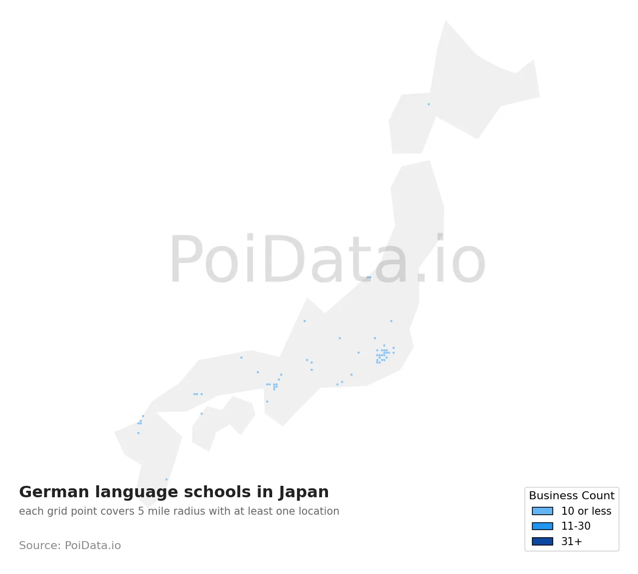 German language school density map for Japan