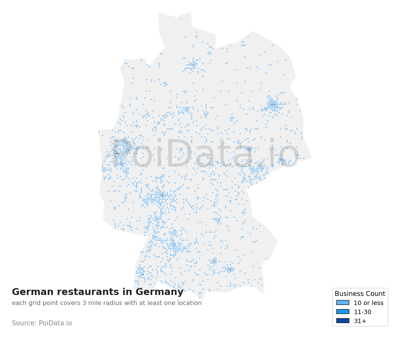 German restaurant density map for Germany