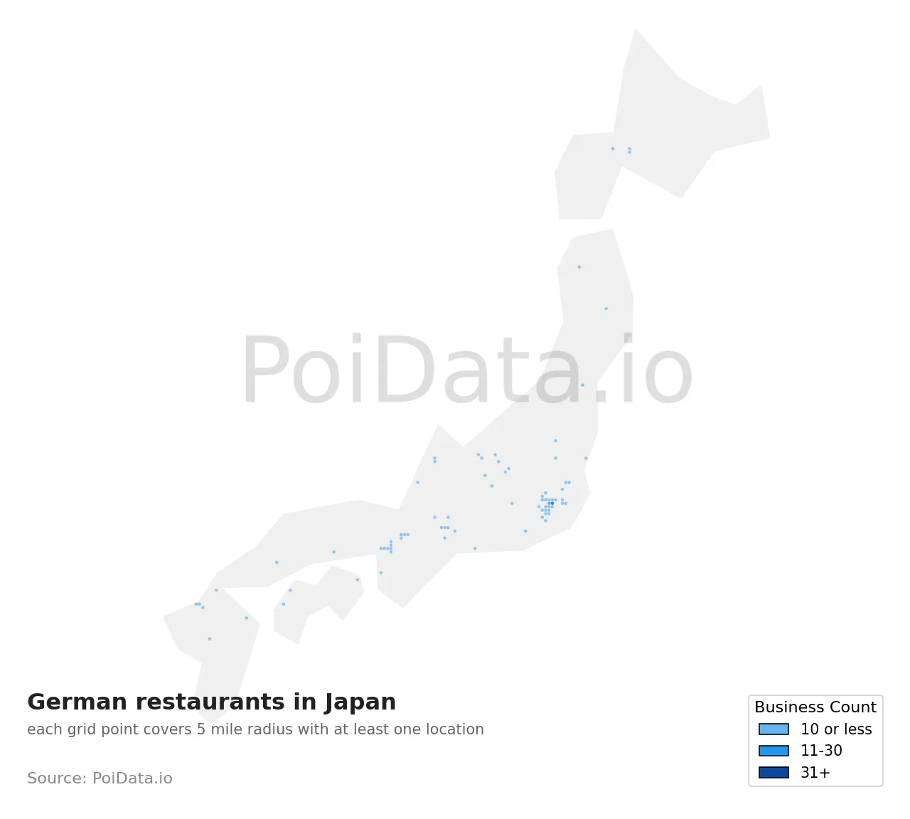 German restaurant density map for Japan