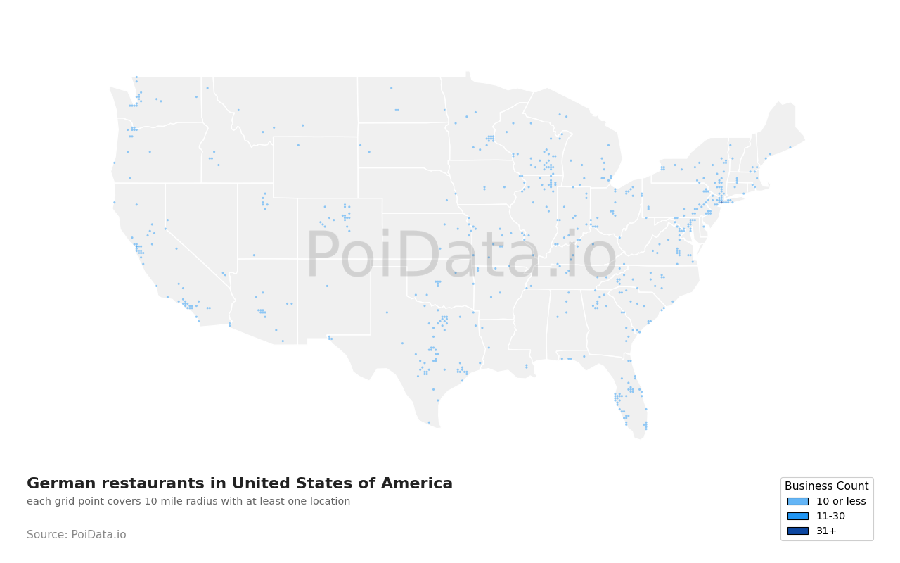 German restaurant density map for Washington, United States