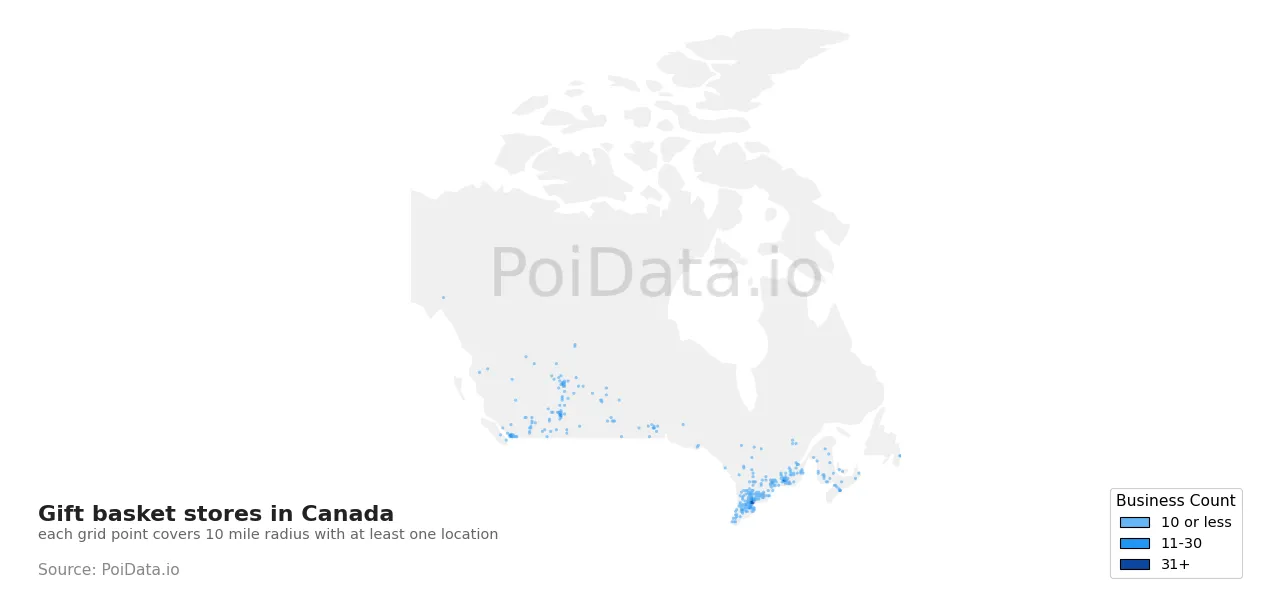 Gift basket store density map for Canada