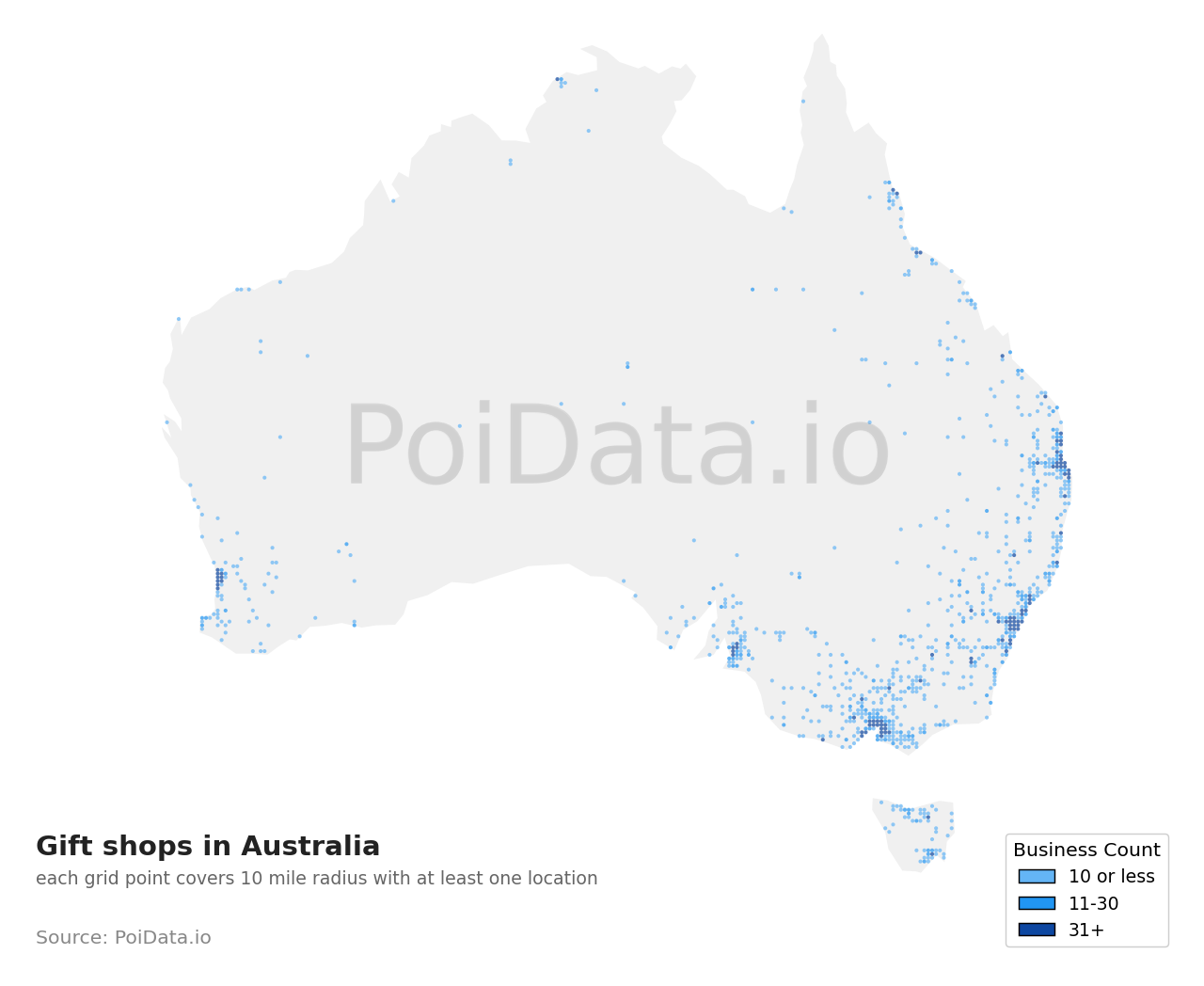 Gift shop density map for Australia
