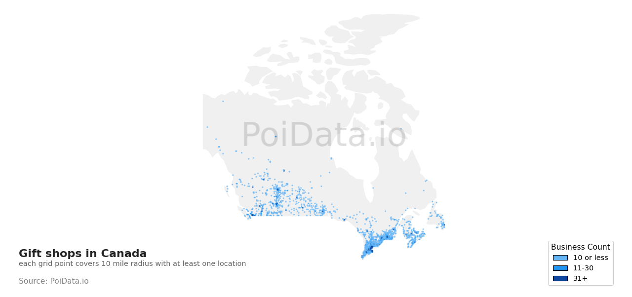Gift shop density map for Canada