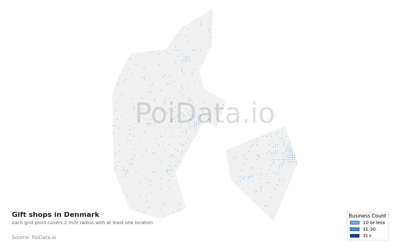 Gift shop density map for Denmark