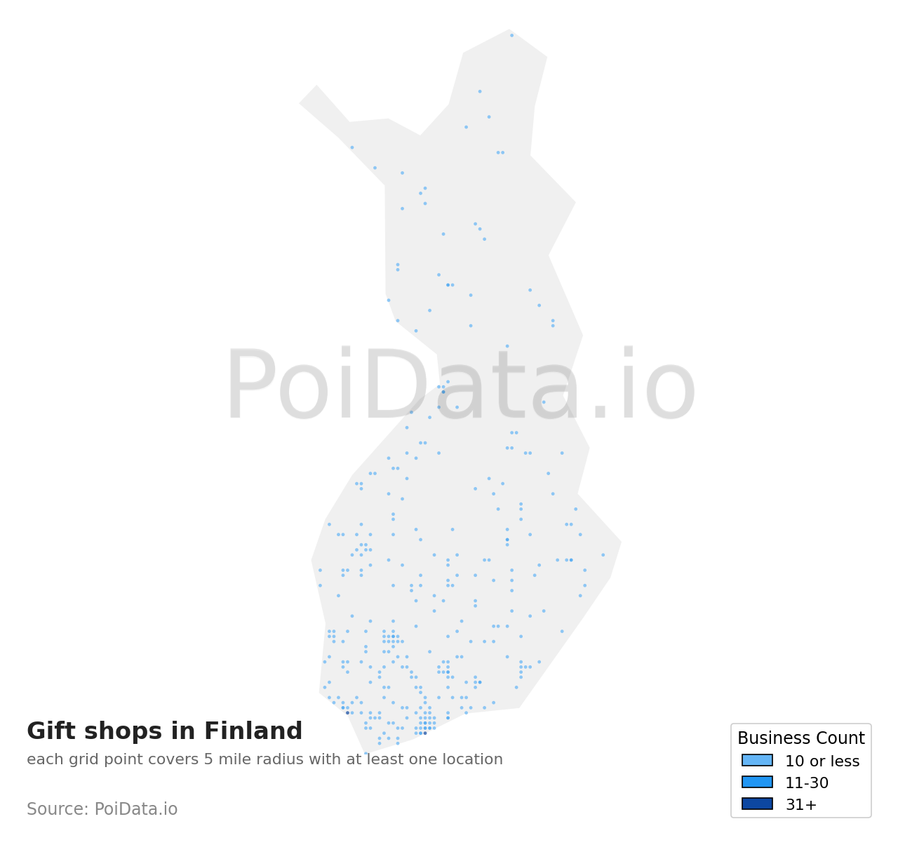 Gift shop density map for Finland