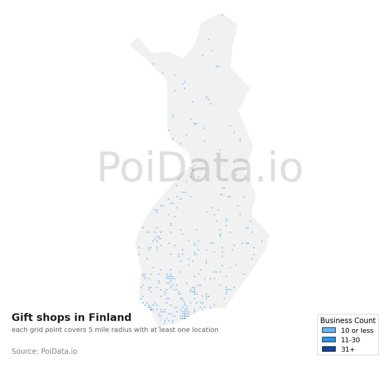 Gift shop density map for Finland