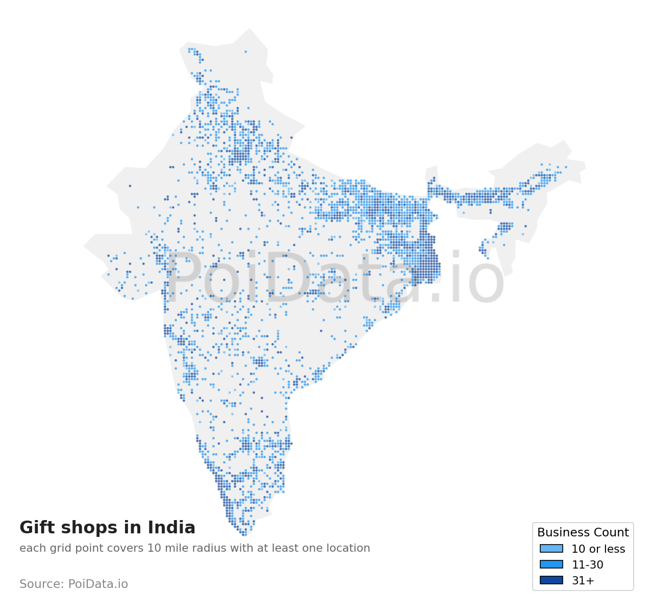 Gift shop density map for India