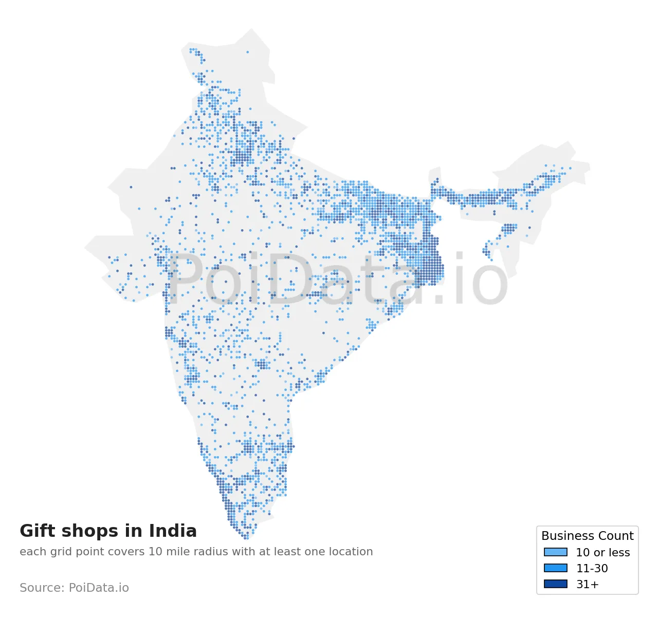 Gift shop density map for India