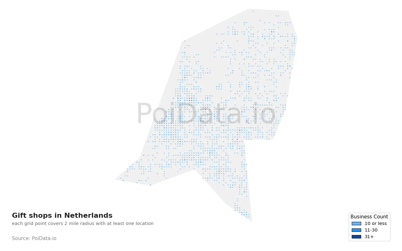Gift shop density map for Netherlands