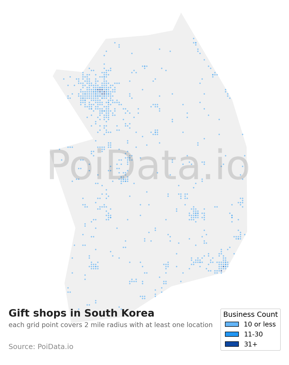 Gift shop density map for South Korea
