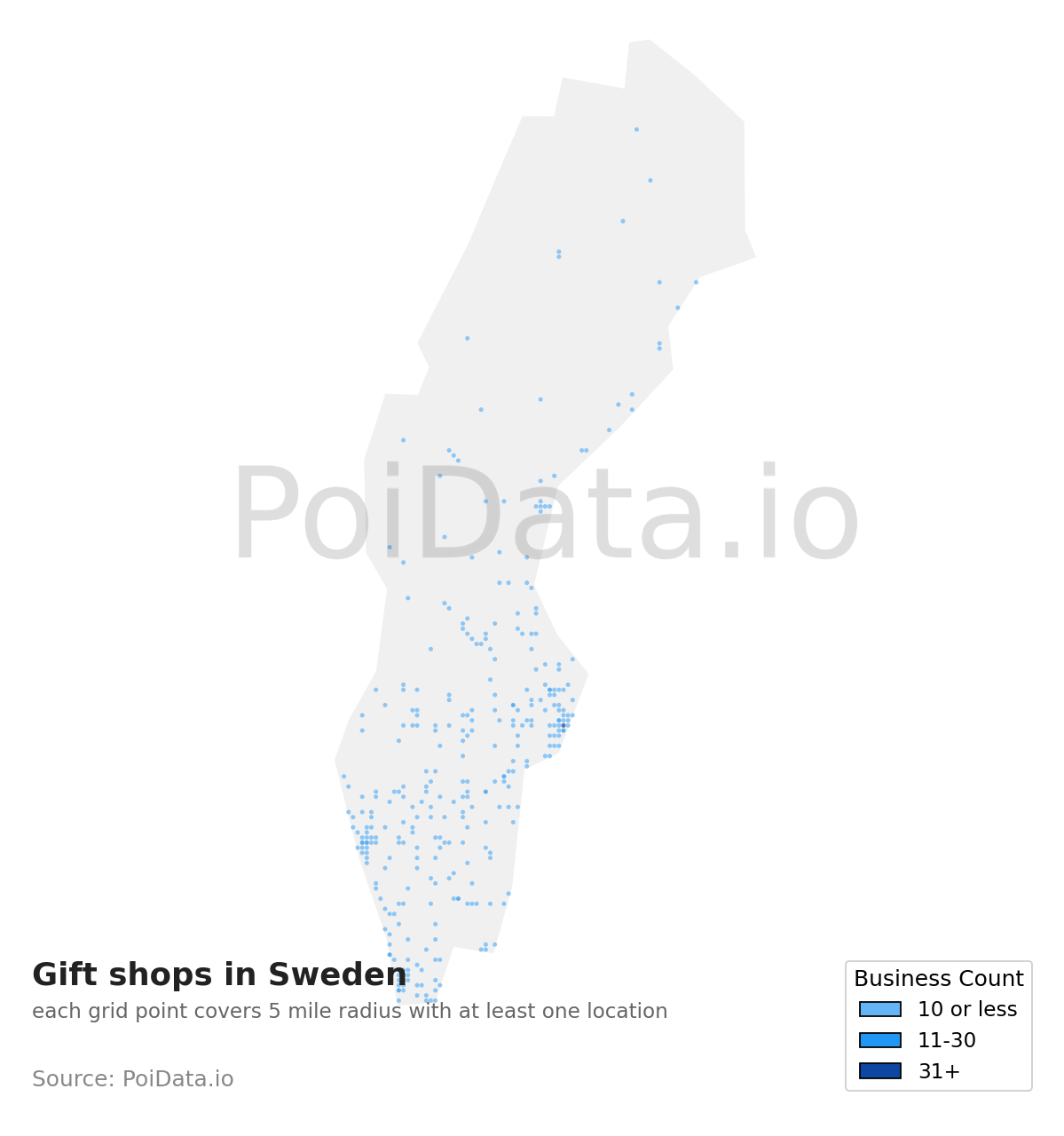 Gift shop density map for Sweden