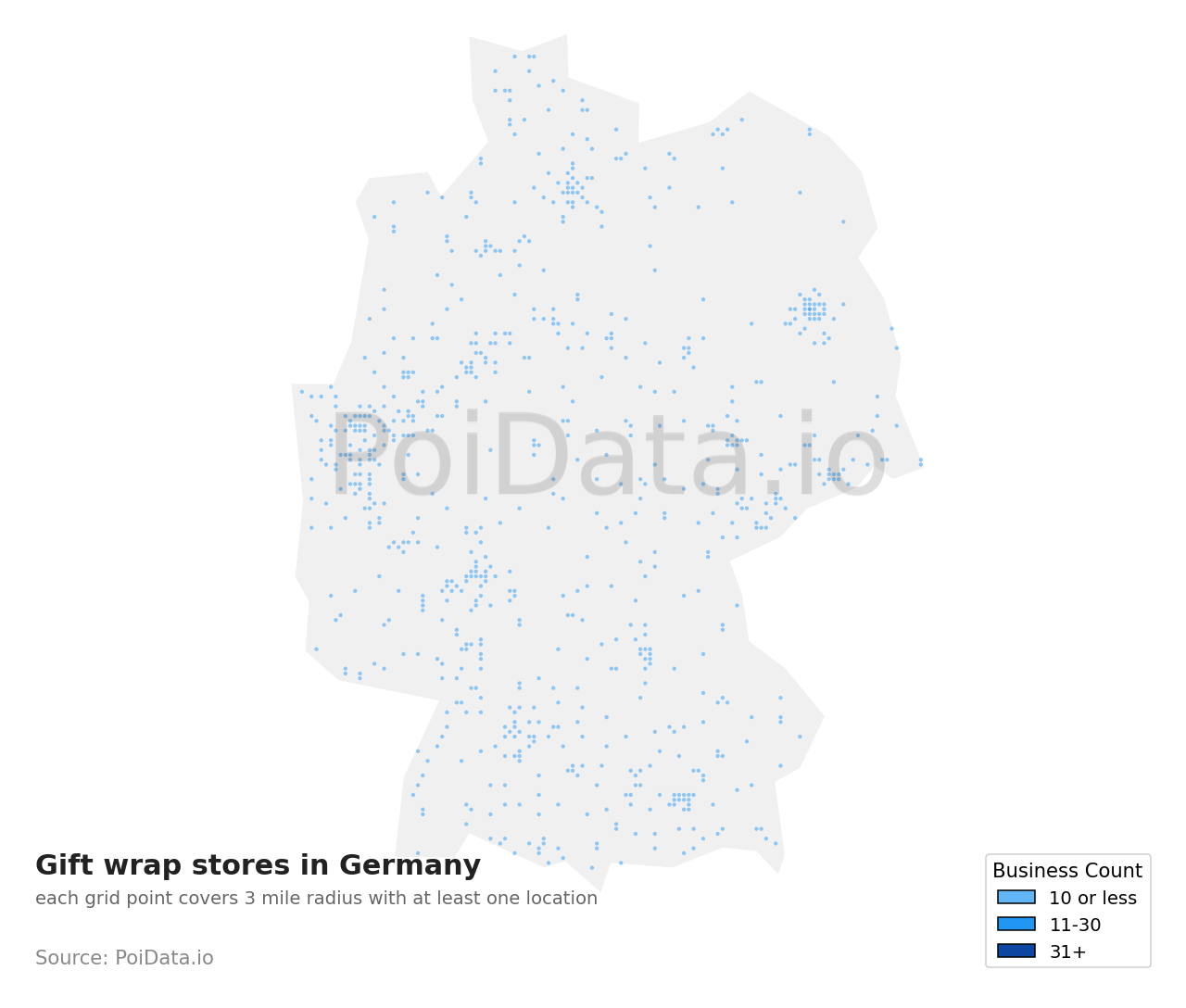 Gift wrap store density map for Germany