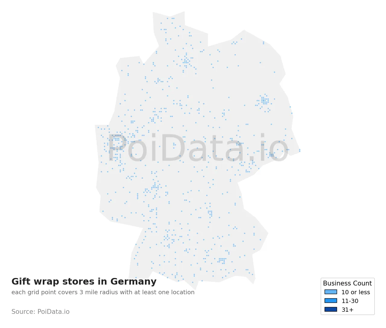 Gift wrap store density map for Germany
