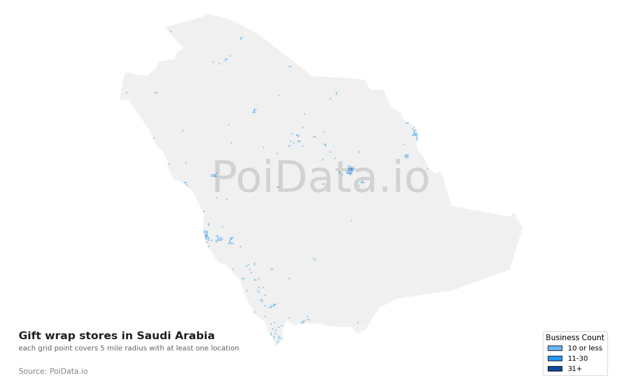 Gift wrap store density map for Saudi Arabia