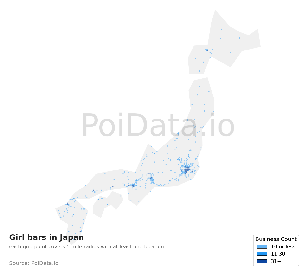 Girl bar density map for Tokyo, Japan