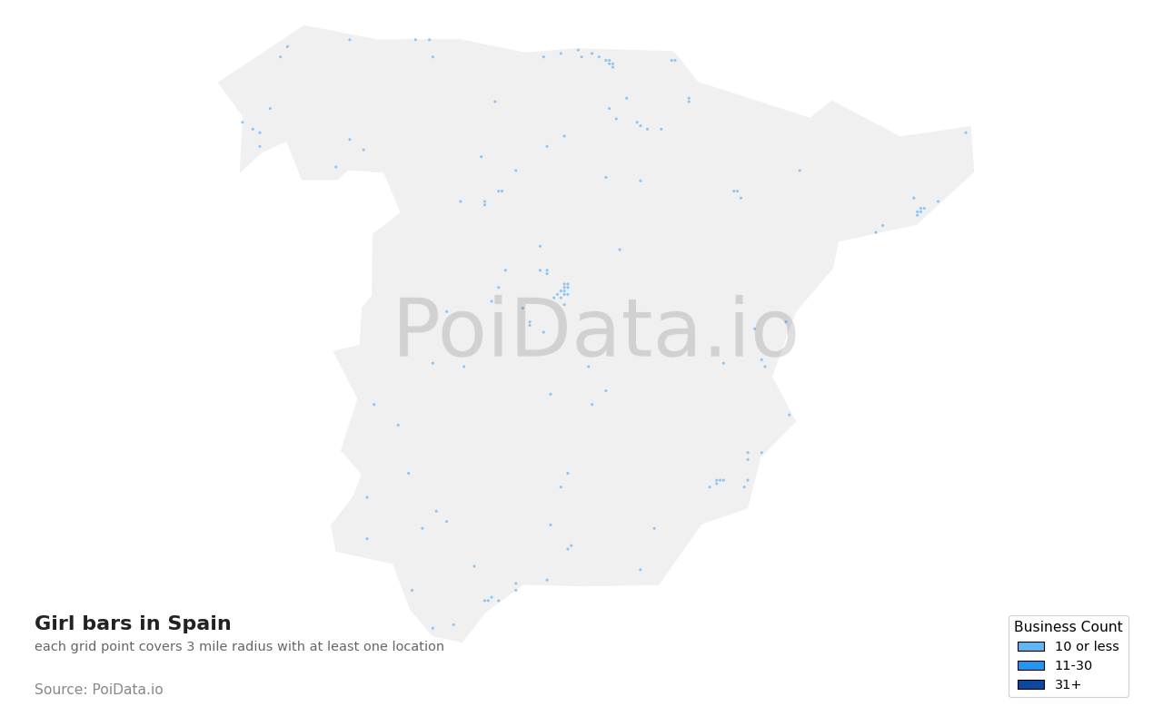 Girl bar density map for Spain