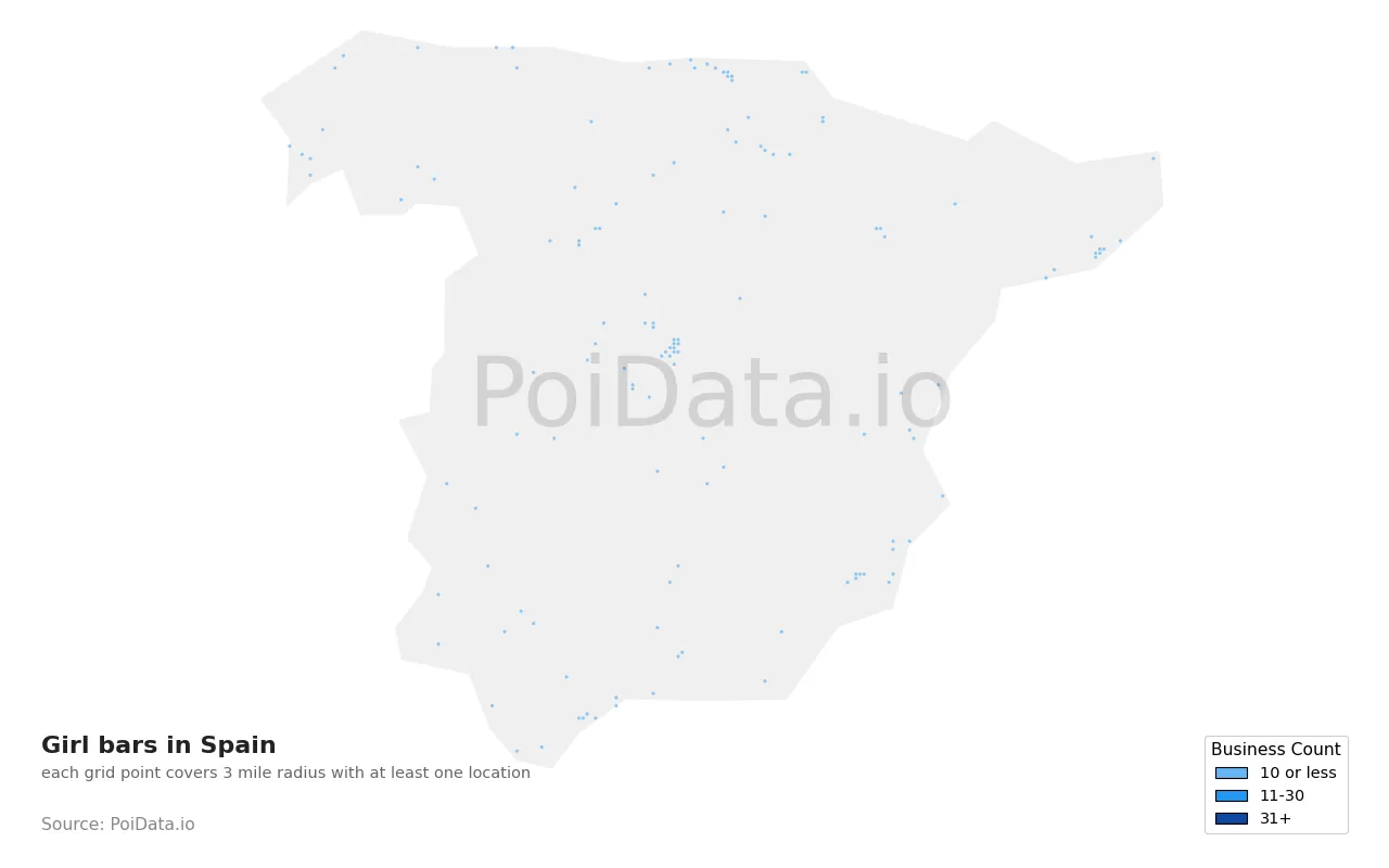 Girl bar density map for Spain